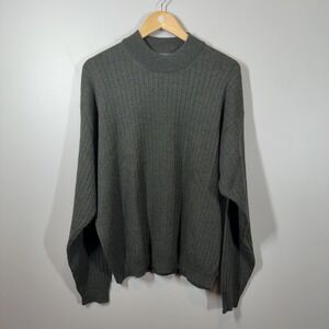 Consensus Mens XL Olive Green Merino Wool Ribbed Mock Neck Sweater UK Vintage